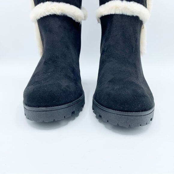 Weeboo‎ Black Faux Suede Allie-1 Chunky Heel Boot w/Fur Trim - Picture 11 of 15
